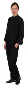 Куртка шеф-повара премиум черная рукав длинный с манжетом [(отделка бордовый кант)]