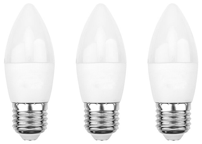Лампа светодиодная REXANT Свеча CN 7.5 Вт E27 713 Лм 2700 K теплый свет (3 шт./уп.)