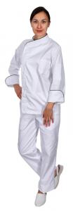 Куртка шеф-повара премиум белая рукав длинный с манжетом [(отделка черный кант)]