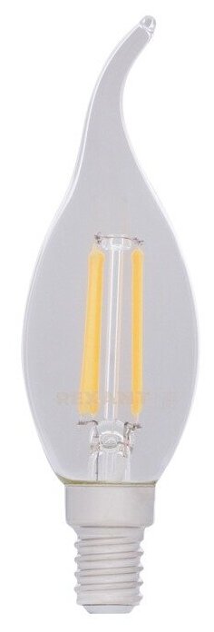 Лампа филаментная REXANT Свеча на ветру CN37 9.5 Вт 950 Лм 4000K E14 прозрачная колба