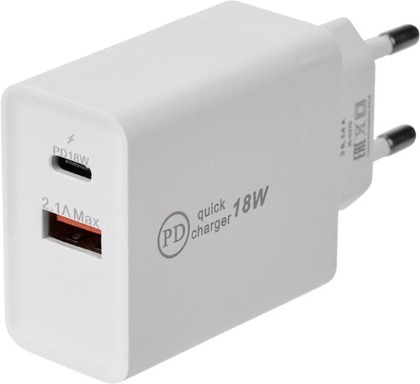 Сетевое зарядное устройство REXANT Type-C + USB 3.0 с Quick charge, белое