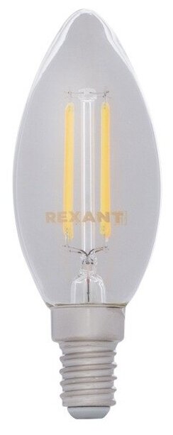 Лампа филаментная REXANT Свеча CN35 9.5 Вт 950 Лм 2400K E14 золотистая колба