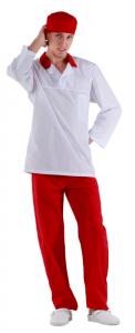 Куртка работника кухни мужская белая с красным воротником [[00100]]