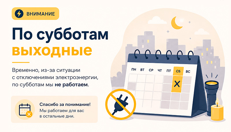 Временно по субботам не работаем