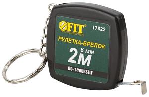Рулетка FIT 17822  -брелок 2м черная квадратная