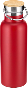 Бутылка вакуумная Diolex DXB-500-2RD из нержавеющей стали с крышкой из бамбука,красная 500 мл