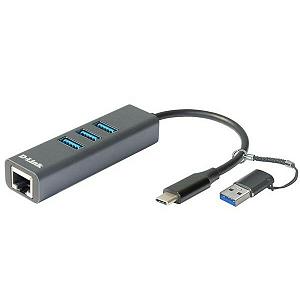 Сетевой адаптер D-Link DUB-2332/A1A Gigabit Ethernet / USB Type-C с 3 портами USB 3.0 и переходником