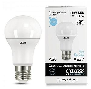 Лампа светодиодная LED Elementary A60 15Вт E27 6500К Gauss 23235