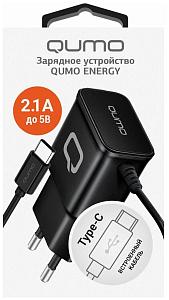 Сетевое зарядное устройство Qumo Energy (Charger 0025) 2.1A, встроенный кабель TYPE-C, черный