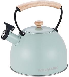 Чайник со свистком Willmark WTK-3694SS (2,8 л, со свистком, с крышкой,  ручка из дуба,зелён)