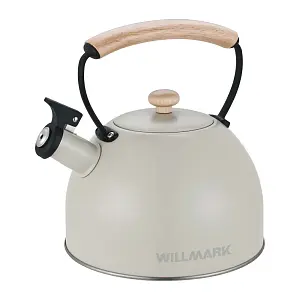 Чайник со свистком Willmark WTK-3694SS (2,8 л, со свистком, с крышкой,  ручка из дуба,кремов)