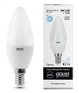 Лампа светодиодная LED 8Вт E14 220В 6500К Elementary свеча | 33138 | Gauss